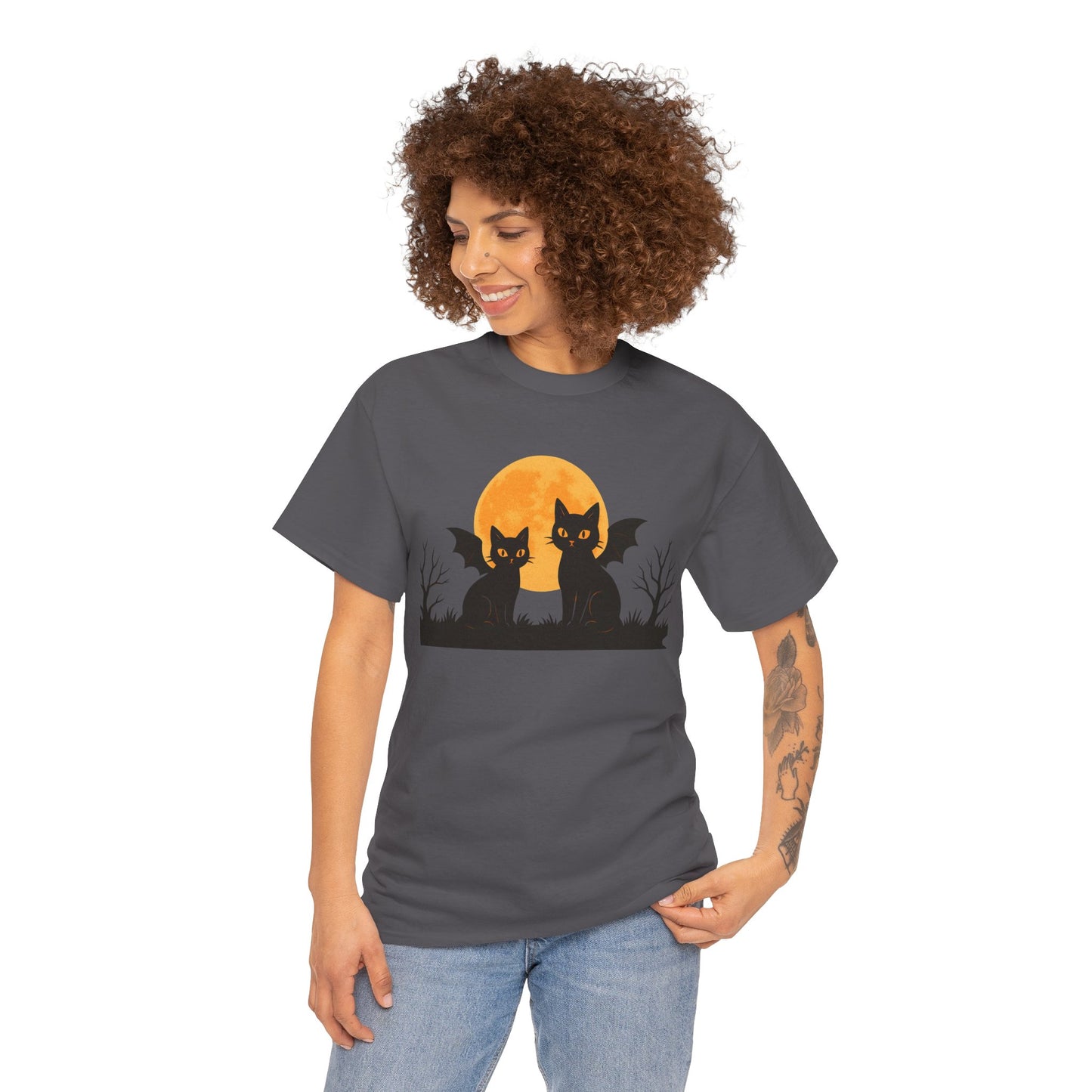 Cat Winged Tee with Moon Print