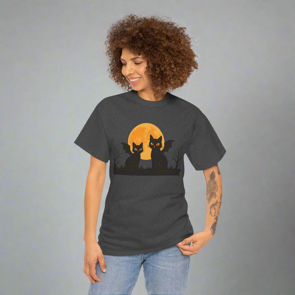 Cat Winged Tee with Moon Print