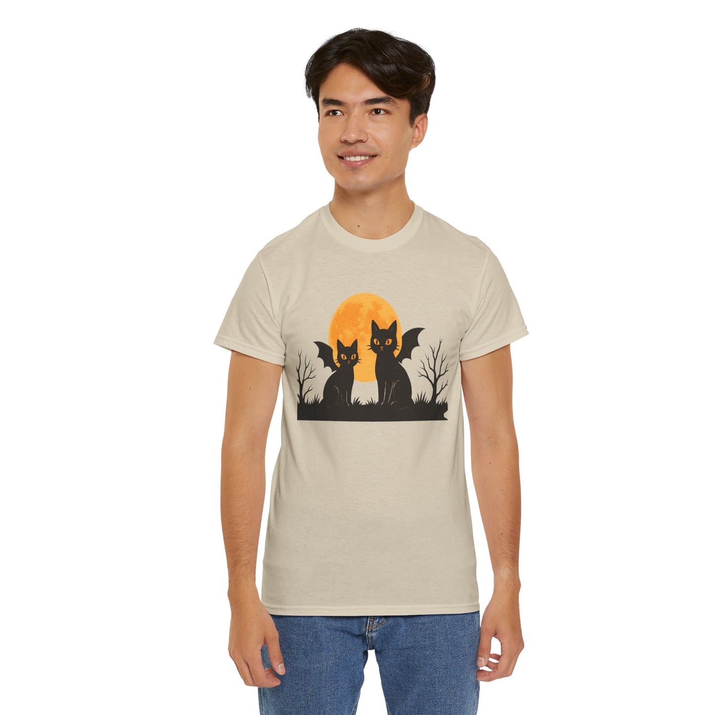 Cat Winged Tee with Moon Print